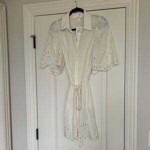 H&M White Linen-Blend Collared Shirt Dress